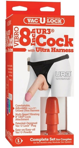 Doc Johnson Vac U Lock Vibrating 8 UR3 Cock Set 1 Complete Strap On Kit - Strap On Sextoys