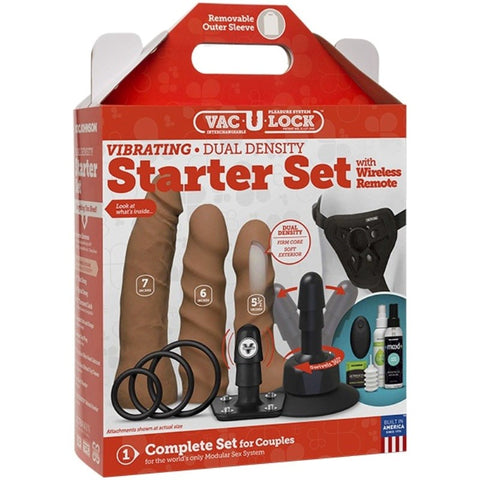 Doc Johnson Vac U Lock Vibrating Dual Density Starter Set Caramel Complete Kit - Strap On Sextoys