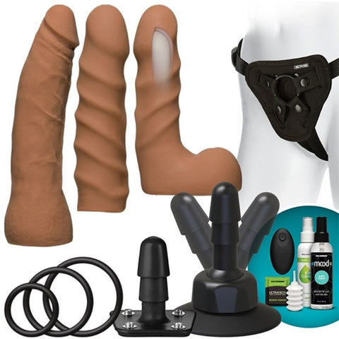 Doc Johnson Vac U Lock Vibrating Dual Density Starter Set Caramel Complete Kit - Strap On Sextoys
