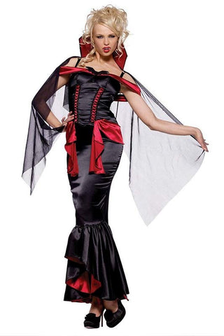 Leg Avenue Vampire Mistress Costume Black Red Cape Dress - Fancy Dress Ups