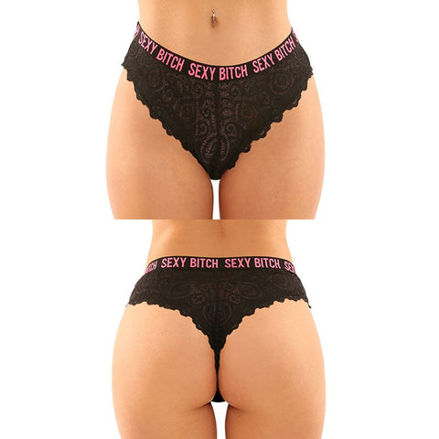 Fantasy Lingerie Vibes Sexy Bitch Brief & Thong S/M Bold Statement Set - G-Strings, Panties and Shorts