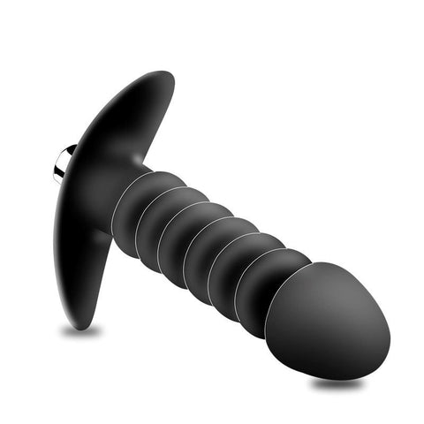 BDStyle Vibrating Ribbed Butt Plug with Removable Bullet Vibrator - Anal Beads and Balls