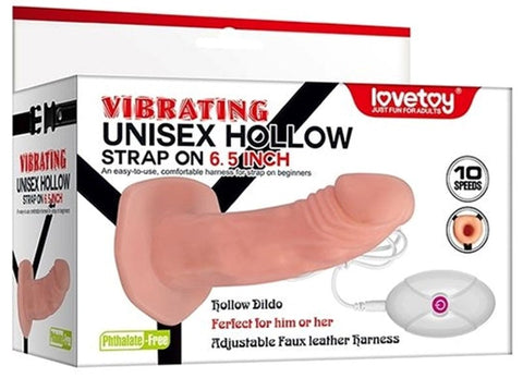 Lovetoy Vibrating Unisex Hollow Strap On 6.5 inch with Remote Control - Strap On Sextoys