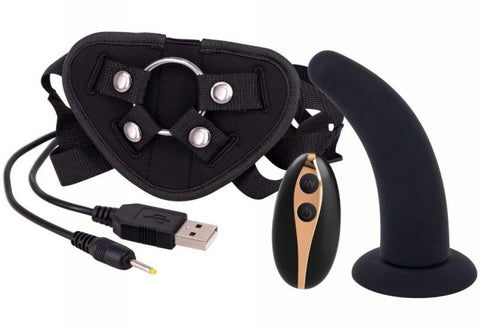 Seven Creations Vibration Dildo Strap On with Remote Control 5 inch USB - Strap On Sextoys