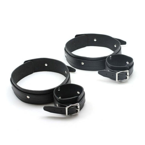 Hells Couture ViolentDelights Thigh and Wrist Restraints Black Leather BDSM Set - Cuffs And Restraints