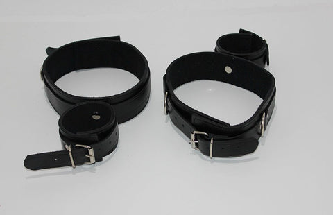 Hells Couture ViolentDelights Thigh and Wrist Restraints Black Leather BDSM Set - Cuffs And Restraints