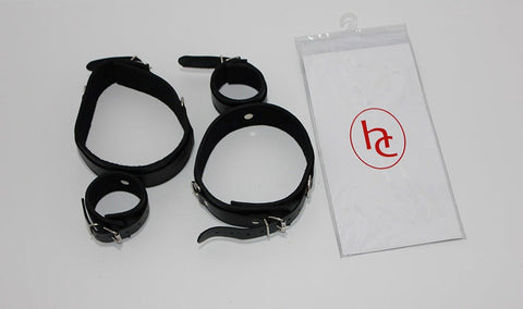 Hells Couture ViolentDelights Thigh and Wrist Restraints Black Leather BDSM Set - Cuffs And Restraints