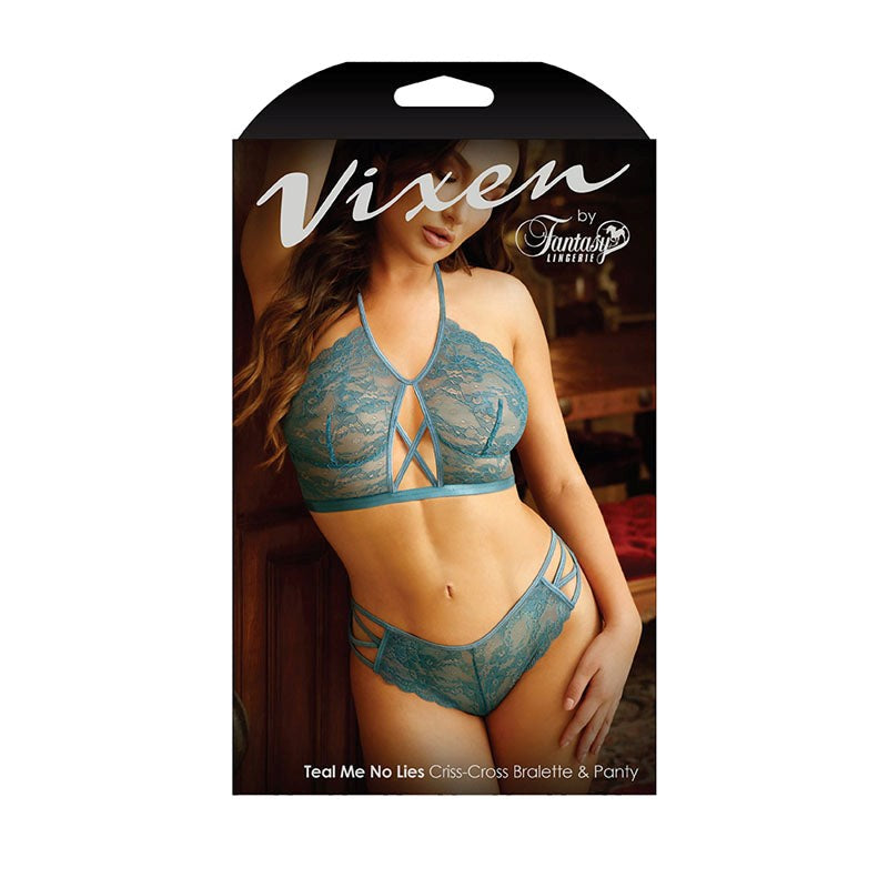 Fantasy Lingerie VIXEN TEAL ME NO LIES Bralette & Panty Strappy Design - - Bras and Bra Sets