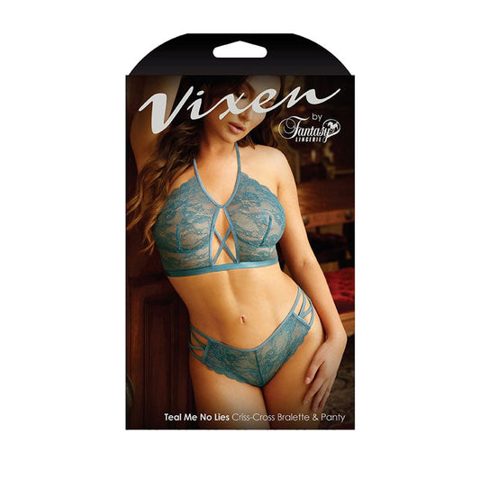 Fantasy Lingerie VIXEN TEAL ME NO LIES Bralette & Panty Strappy Design - - Bras and Bra Sets