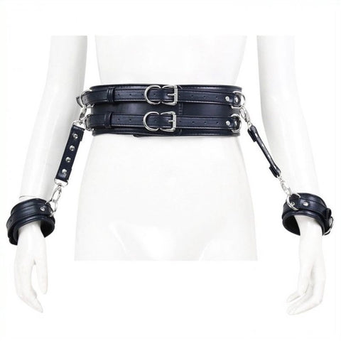 BDStyle Waist Harness and Handcuffs Body Safe CRings BDSM Restraint Set - Cuffs and Restraints