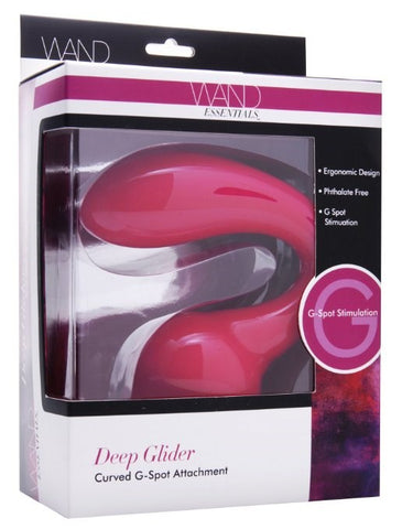 XR Brands Wand Essentials Deep Glider Wand Massager Attachment Pink Curved Tip - Body Wands