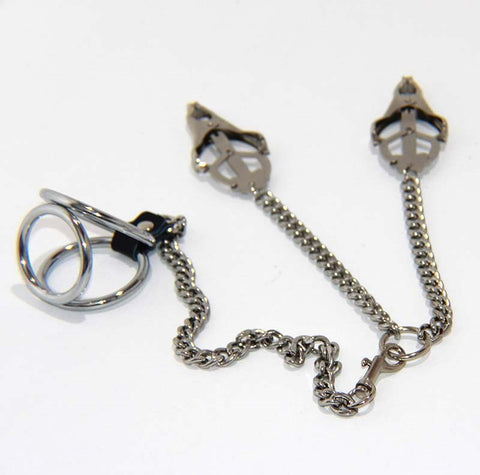 BDStyle Welled Up Clover Clamps & Cock Ring Steel Ring & Nipple Clamps - Breast and Nipple Toys