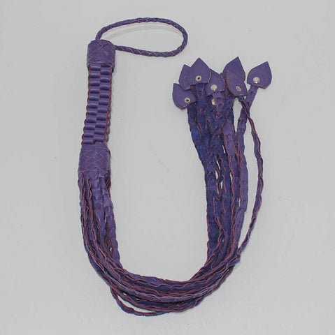 Hells Couture Whippa Leather Flogger with Braided Handle Black/Blue Impact Play - Whips And Crops