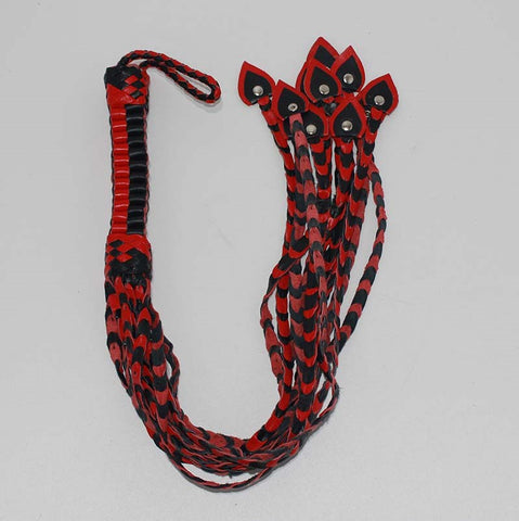 Hells Couture Whippa Leather Flogger Braided Handle Black/Blue BDSM Impact - Whips And Crops