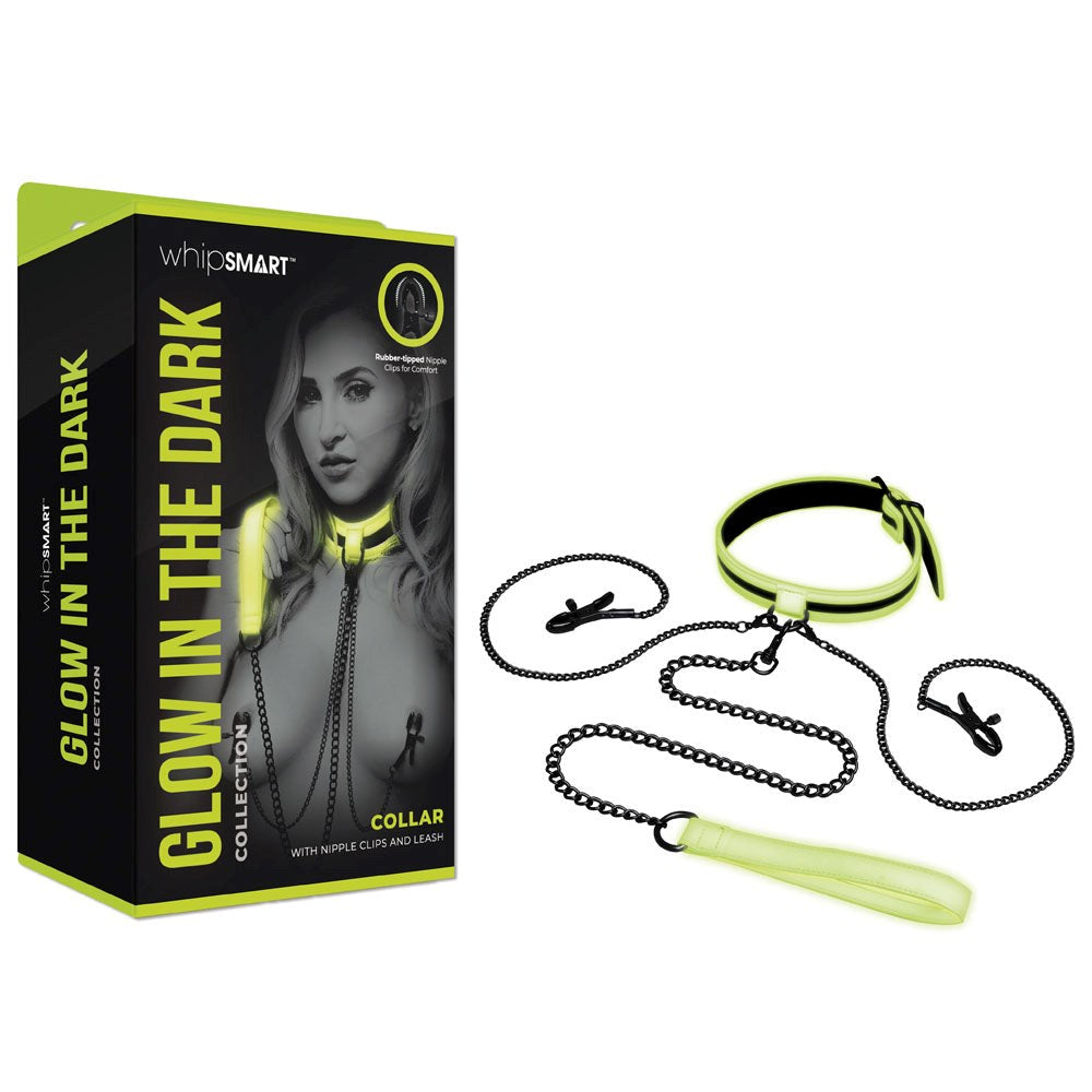 Xgen Products WhipSmart Glow In Dark Collar Clips + Leash BDSM Set - - Collars and Leads