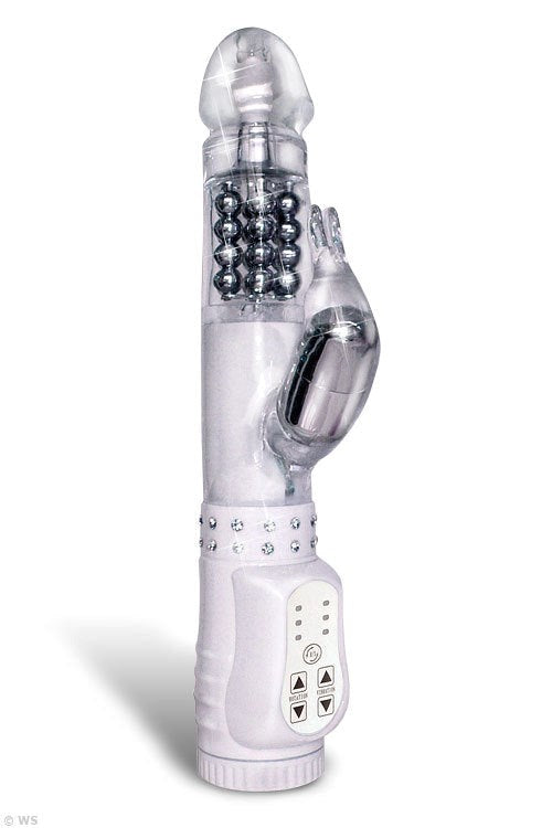 Pipedream White Diamond Multi Functions Rabbit Vibrator with Rotating Beads - Rabbit Vibrators