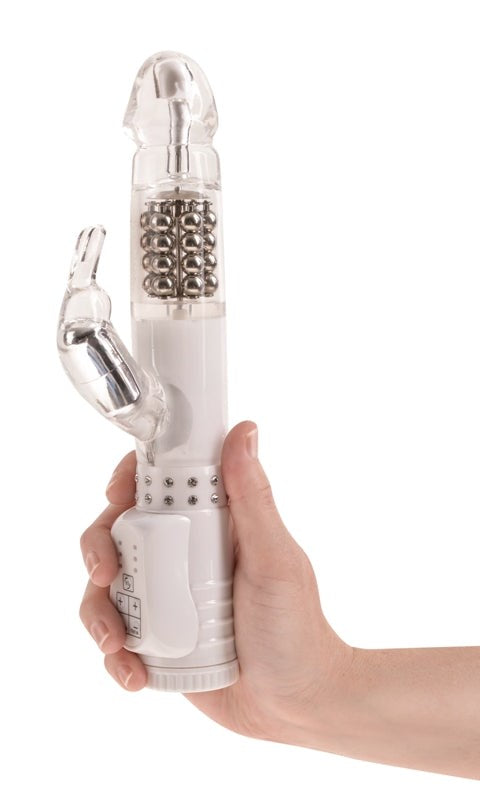 Pipedream White Diamond Multi Functions Rabbit Vibrator with Rotating Beads - Rabbit Vibrators