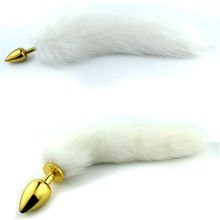 BDStyle White Faux Fox Tail Steel Anal Plug Gold Premium Fantasy Accessory - Steel Sex Toys