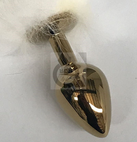 BDStyle White Faux Fox Tail Steel Anal Plug Gold Premium Fantasy Accessory - Steel Sex Toys