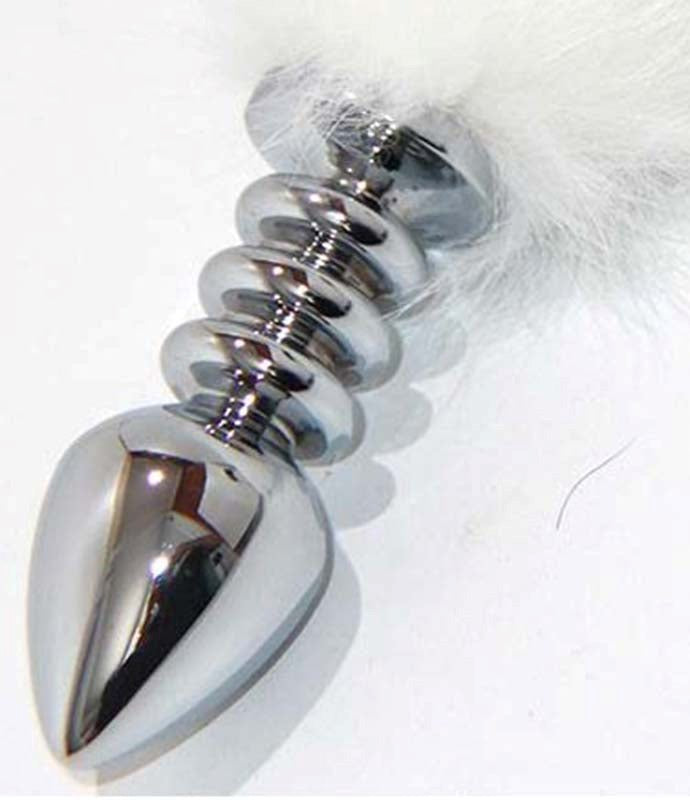 BDStyle Sensual Faux Kitten Tail Butt Plug Ribbed Anal Stimulation - Steel Sex Toys