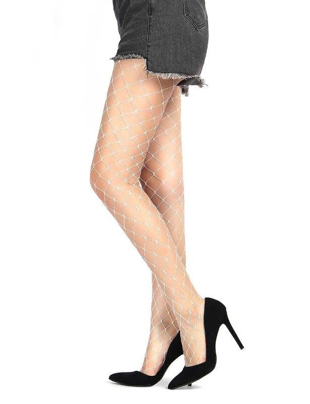 OH Yeah White Long Sheer Tight Wide Fence Net Pantyhose OS Seductive Hosiery - - Hosiery