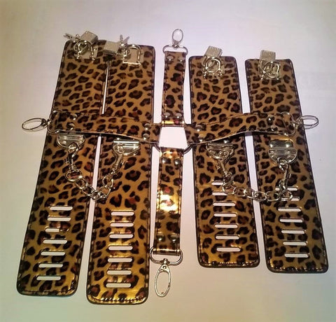 BDStyle Wild Leopard Wrist and Ankle Cuffs with Hogtie Restraint Set - Cuffs And Restraints