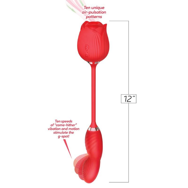 Icon Brands Wild Rose Come Hither Dual Stimulation Air Pulse Clitoral Vibrator - Pussy And Clit Toys