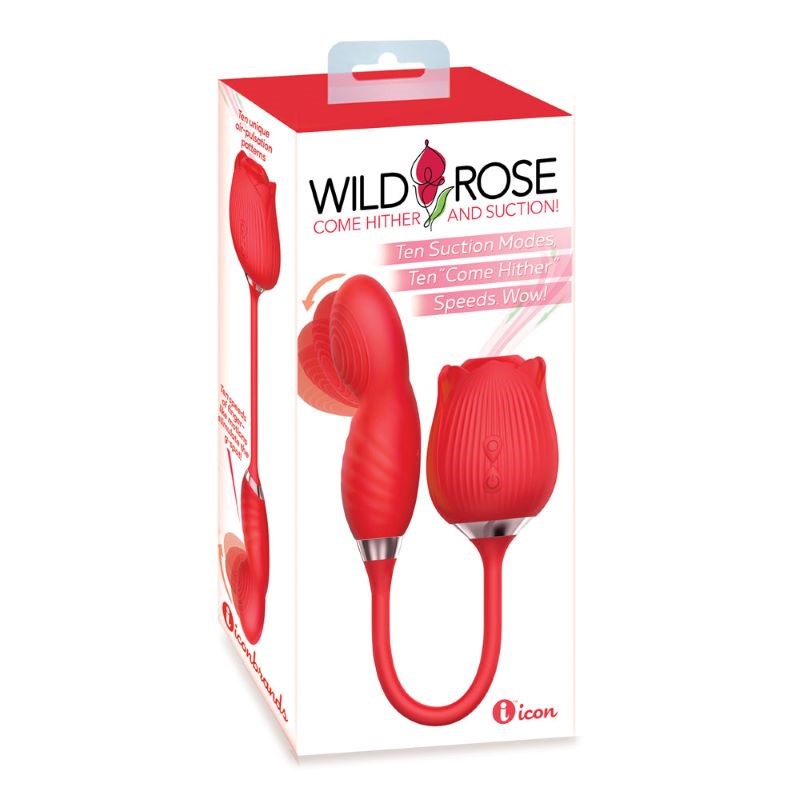 Icon Brands Wild Rose Come Hither Dual Stimulation Air Pulse Clitoral Vibrator - Pussy And Clit Toys