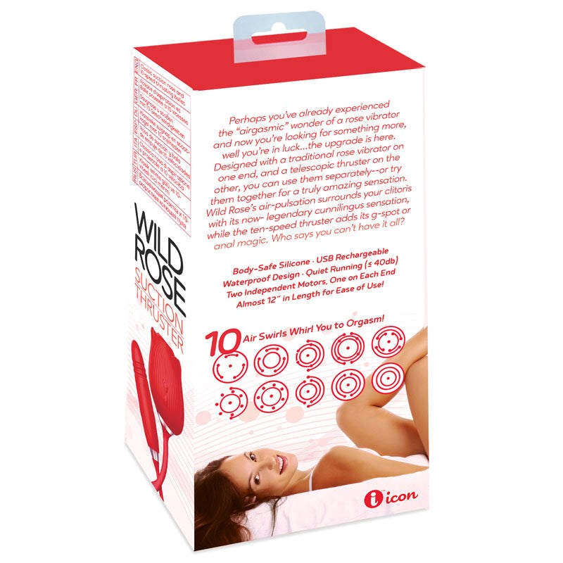 Icon Brands Wild Rose Suction Thruster Air Pulse Vibe Dual Motor Sex Toy - Clit Ticklers and Pulsators