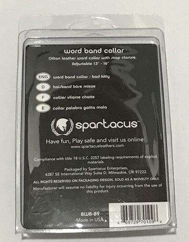 Spartacus Enterprises Wordband Collar BAD KITTY Oil Tanned Leather BDSM - Collars and Leads