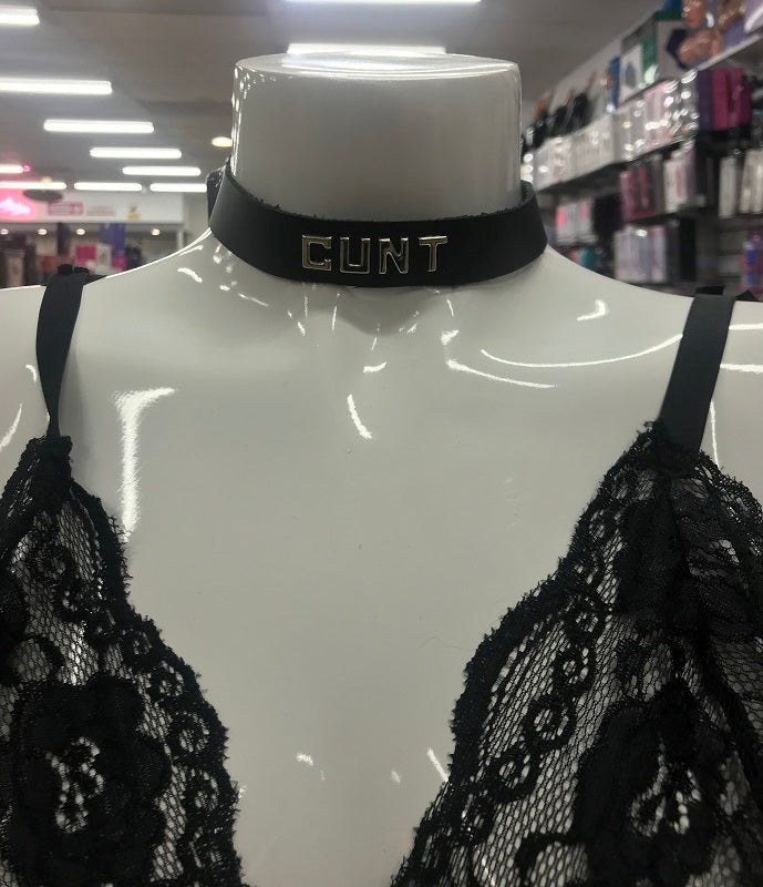 Spartacus Enterprises Wordband Collar CUNT Premium Oil Tanned Leather BDSM - - Collars and Leads
