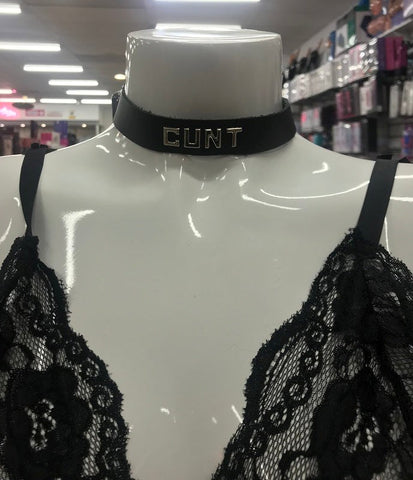 Spartacus Enterprises Wordband Collar CUNT Premium Oil Tanned Leather BDSM - Collars and Leads