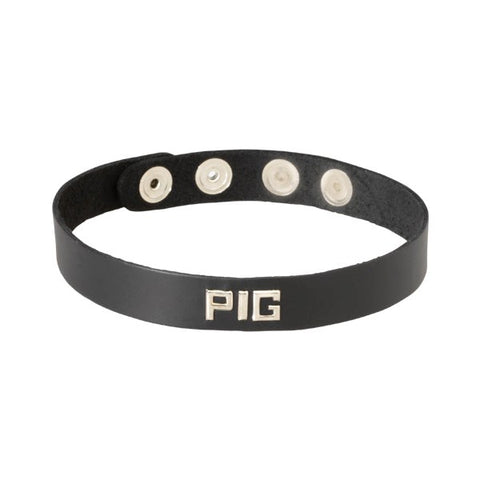Spartacus Enterprises Wordband Collar PIG Premium American Leather BDSM Collar - Fancy Dress Ups