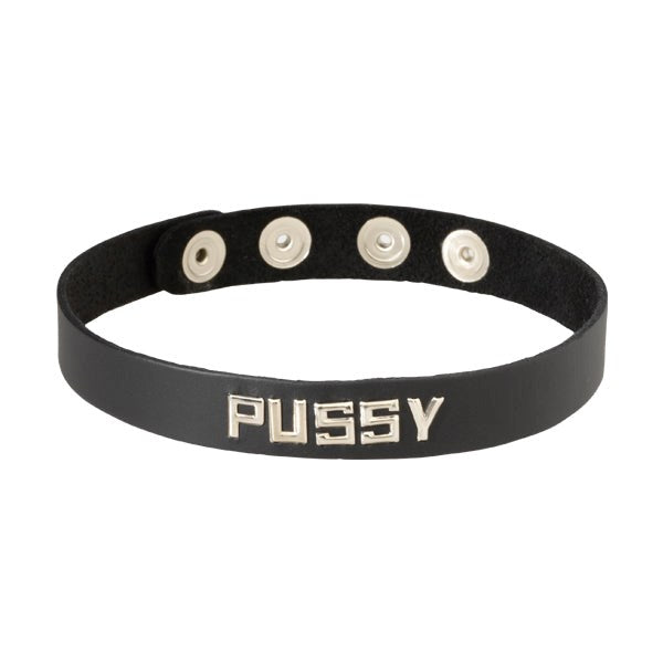 Spartacus Enterprises Wordband Collar PUSSY Oil Tanned Leather BDSM Collar - - Fancy Dress Ups