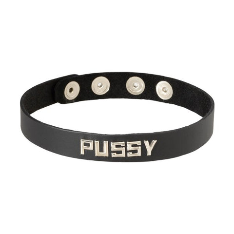 Spartacus Enterprises Wordband Collar PUSSY Oil Tanned Leather BDSM Collar - Fancy Dress Ups