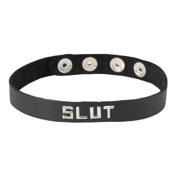 Spartacus Enterprises Wordband Collar SLUT Adjustable Leather BDSM Collar - - Collars and Leads