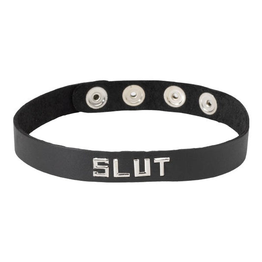 Spartacus Enterprises Wordband Collar SLUT Adjustable Leather BDSM Collar - - Collars and Leads