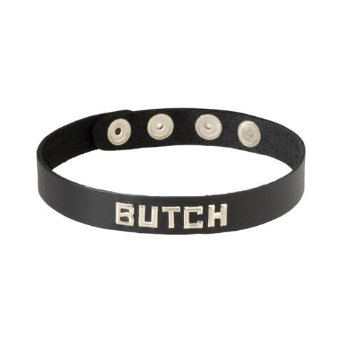 Spartacus Wordband Collar BUTCH Premium Leather BDSM Collar - Fancy Dress Ups