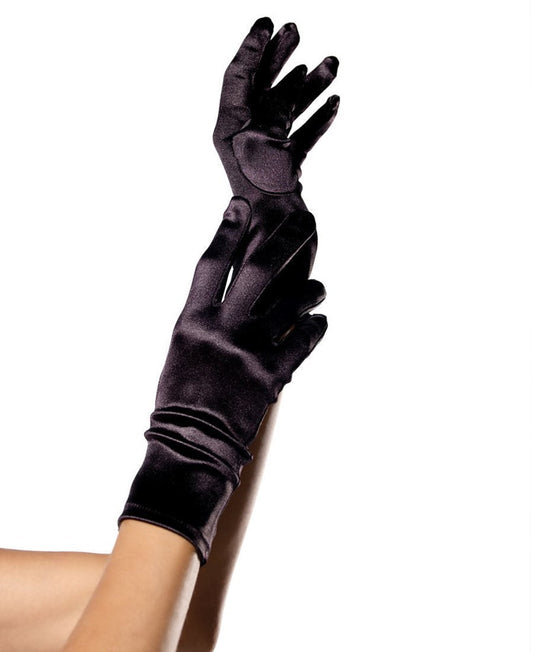 Leg Avenue Wrist Length Satin Gloves Black One Size - - Fancy Dress Ups