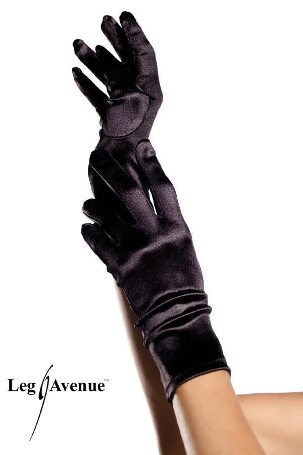 Leg Avenue Wrist Length Satin Gloves Black One Size - Fancy Dress Ups