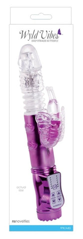 NS Novelties Wyld Vibes Butterfly Purple Rabbit Vibrator with Dual Stimulation - Rabbit Vibrators