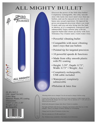 Evolved Zero Tolerance All Mighty Rechargeable Bullt Vibrator USB Rechargeable - Bullet Vibrators
