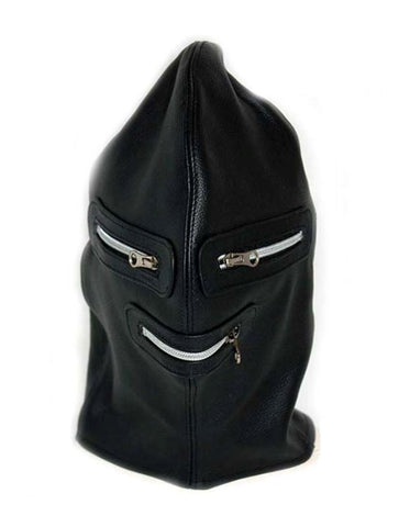 Hells Couture Zip It Leather BDSM Hood with Zippered Eye and Mouth - Bondage Hoods