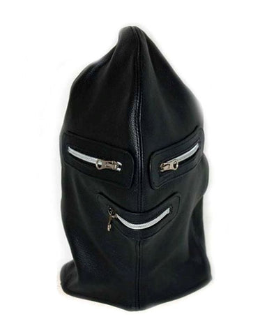 Hells Couture Zip It Leather BDSM Hood with Zippered Eye and Mouth - Bondage Hoods