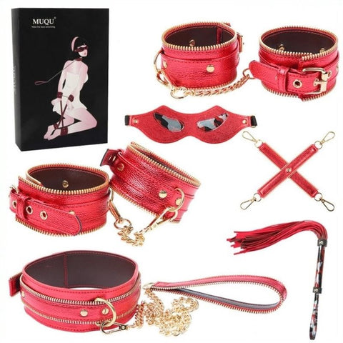 BDStyle Zipper Edge Bondage Kit 7 piece Premium Faux Leather Set - Bondage Kits
