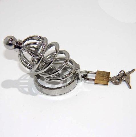 BDStyle Instituted Cock Cage & Penis Plug Small Stainless Steel Chastity - Male Chastity