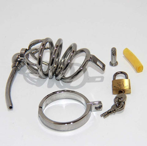 BDStyle Instituted Cock Cage & Penis Plug Small Stainless Steel Chastity - Male Chastity