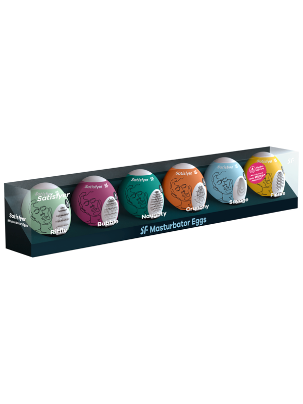 Satisfyer 6 Piece Mens Masturbator Eggs Set with Hydroactive TPE - - Love Eggs and Kegel Exercisers