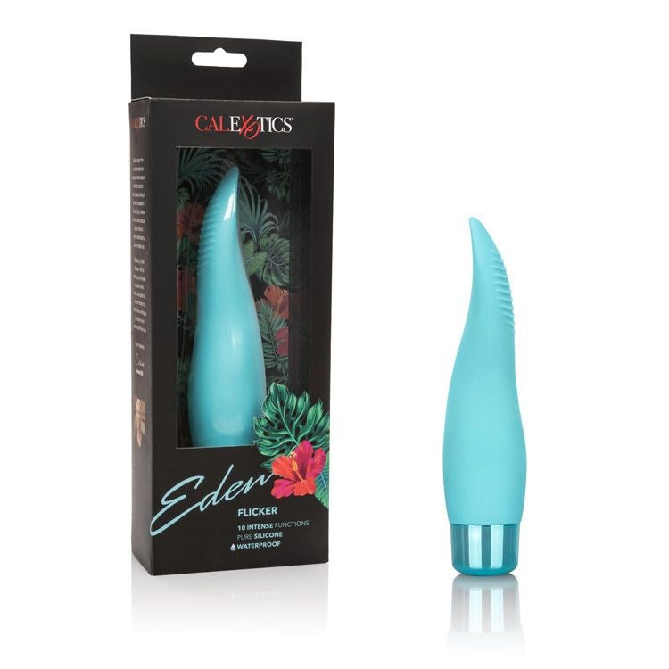 California Exotics Eden Flicker Tongue Shape Clitoral Vibrator with Ribbed Tip - Clit Ticklers and Pulsators