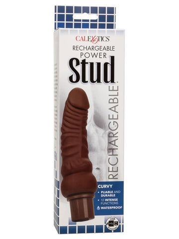California Exotics Rechargeable Power Stud Curvy Vibrating Dildo with 12 Speeds - Vibrating Dildos
